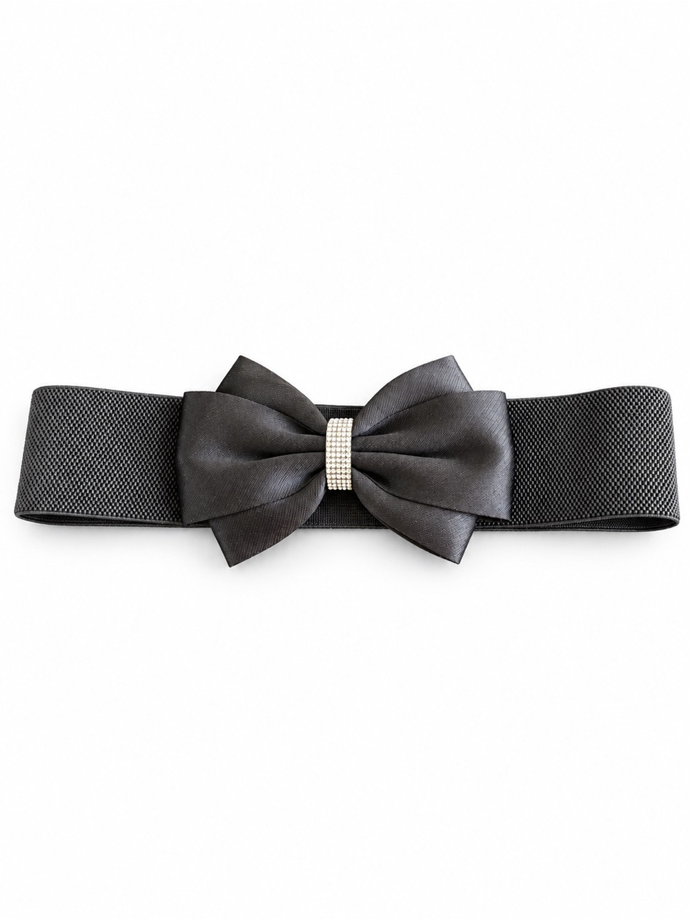 Black Elastic Bow Belt Rhinestone Buckle Waist Belt